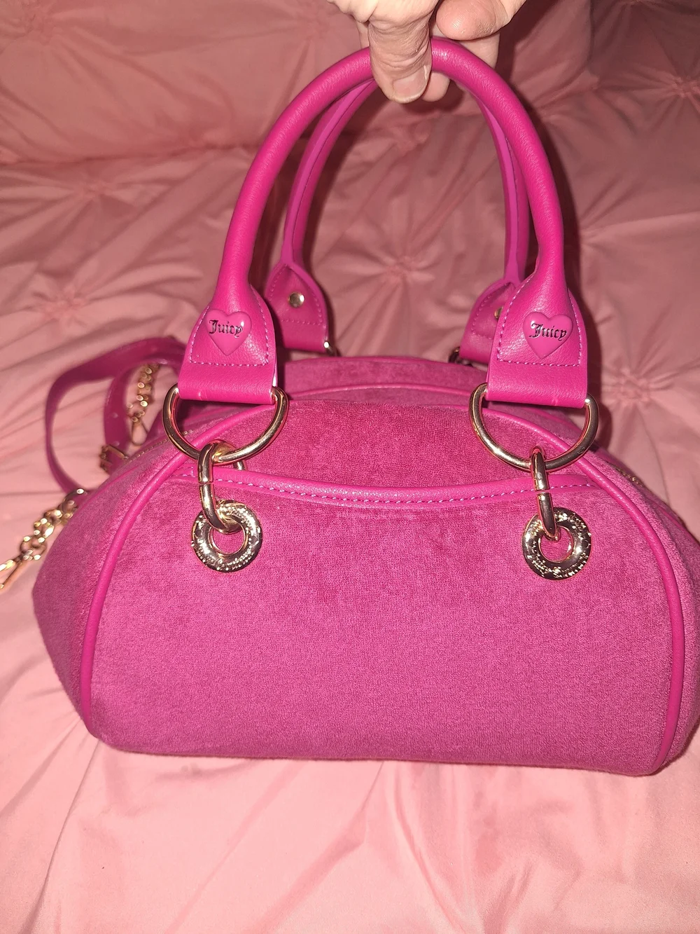 EXCLUSIVE Juicy Couture Pink Velvet Dome Satchel with Heart Charm
